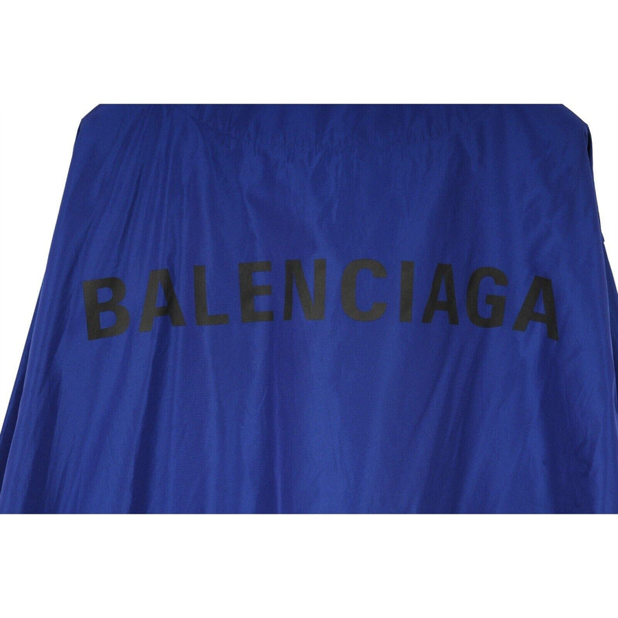 Blue Nylon Hooded Rain Jacket Logo Windbreaker BALENCIAGA 