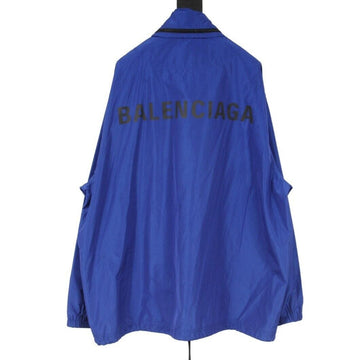 Blue Nylon Hooded Rain Jacket Logo Windbreaker BALENCIAGA 