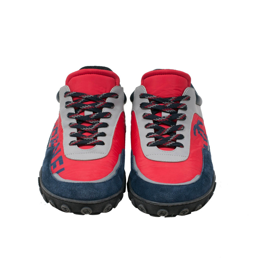 Blue & Red Nylon Suede Low Top CC Logo Trainers CHANEL 