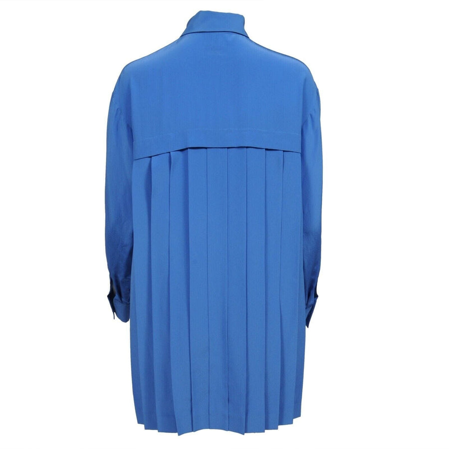 Blue Silk Pleated Blouse Shirt Dress CHANEL 