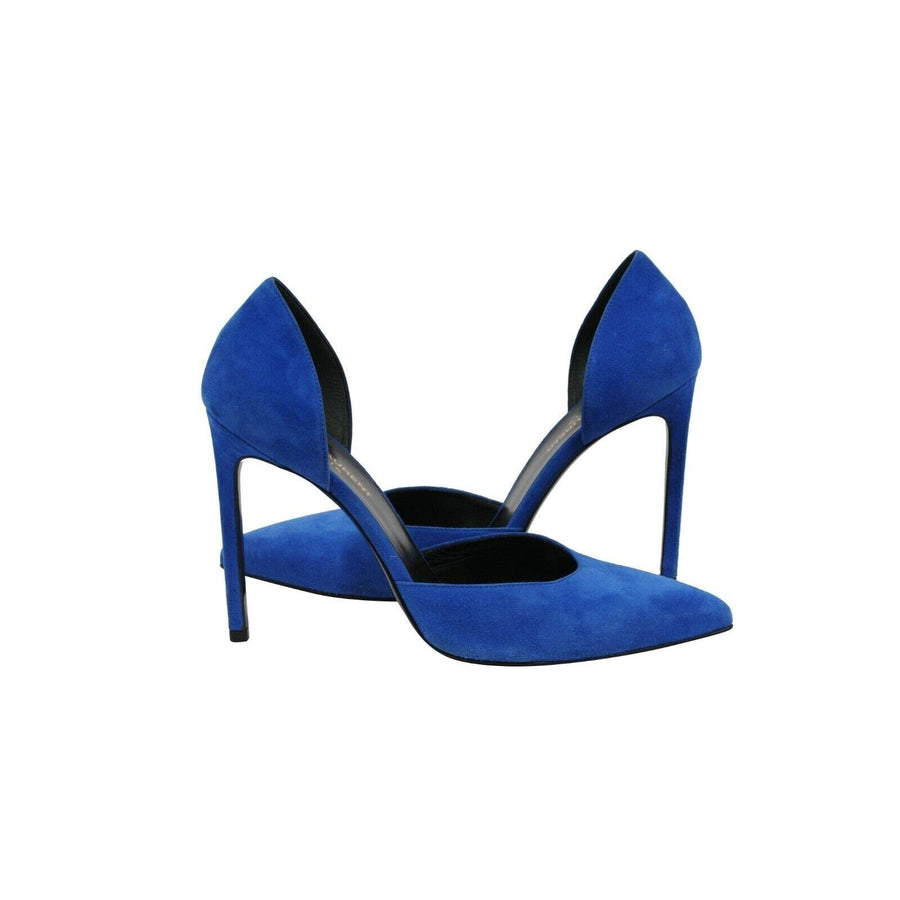 Blue Suede D'Orsay Pointed Toe Pumps SAINT LAURENT 