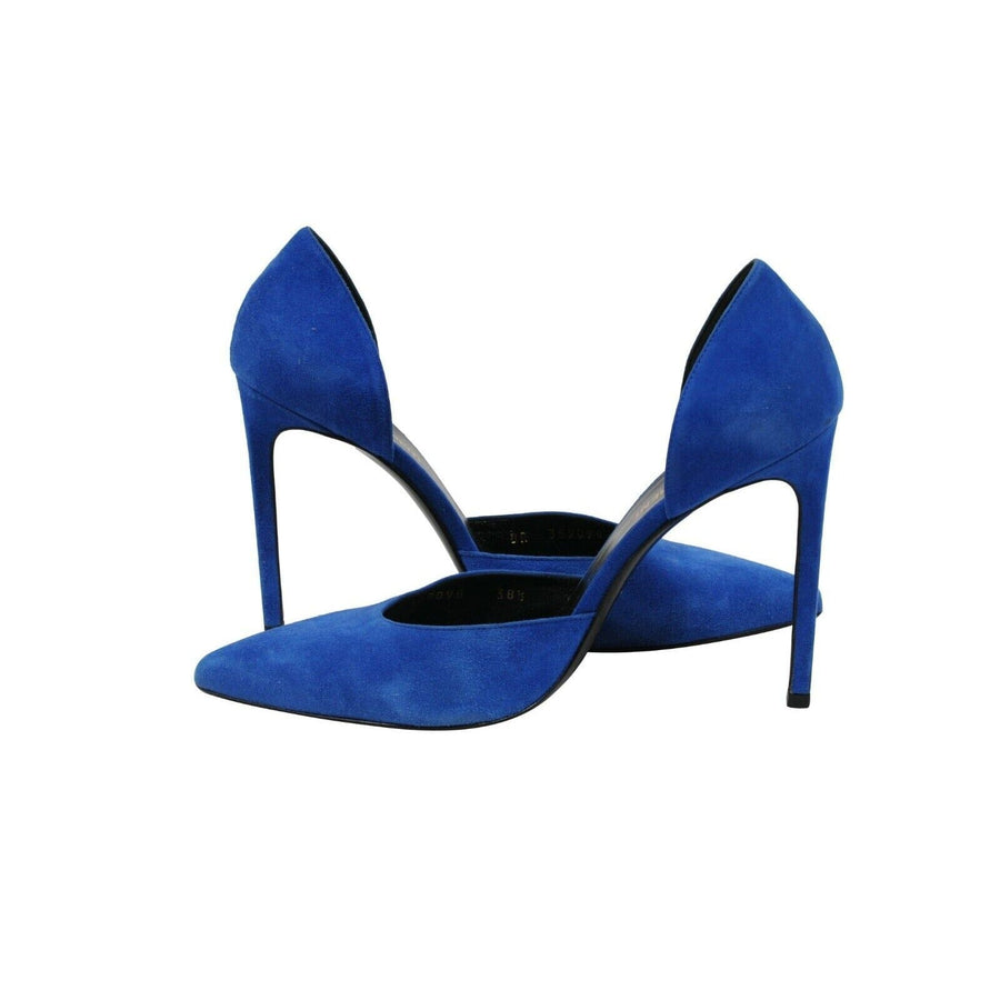 Blue Suede D'Orsay Pointed Toe Pumps SAINT LAURENT 