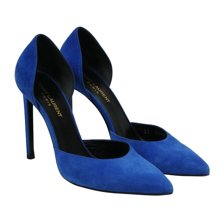 Blue Suede D'Orsay Pointed Toe Pumps SAINT LAURENT 