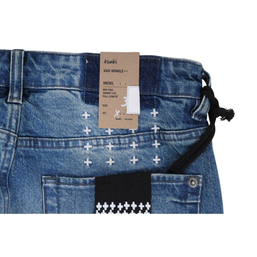 Ksubi Mens Blue Van Winkle High Rage Distressed Patch Skinny Denim