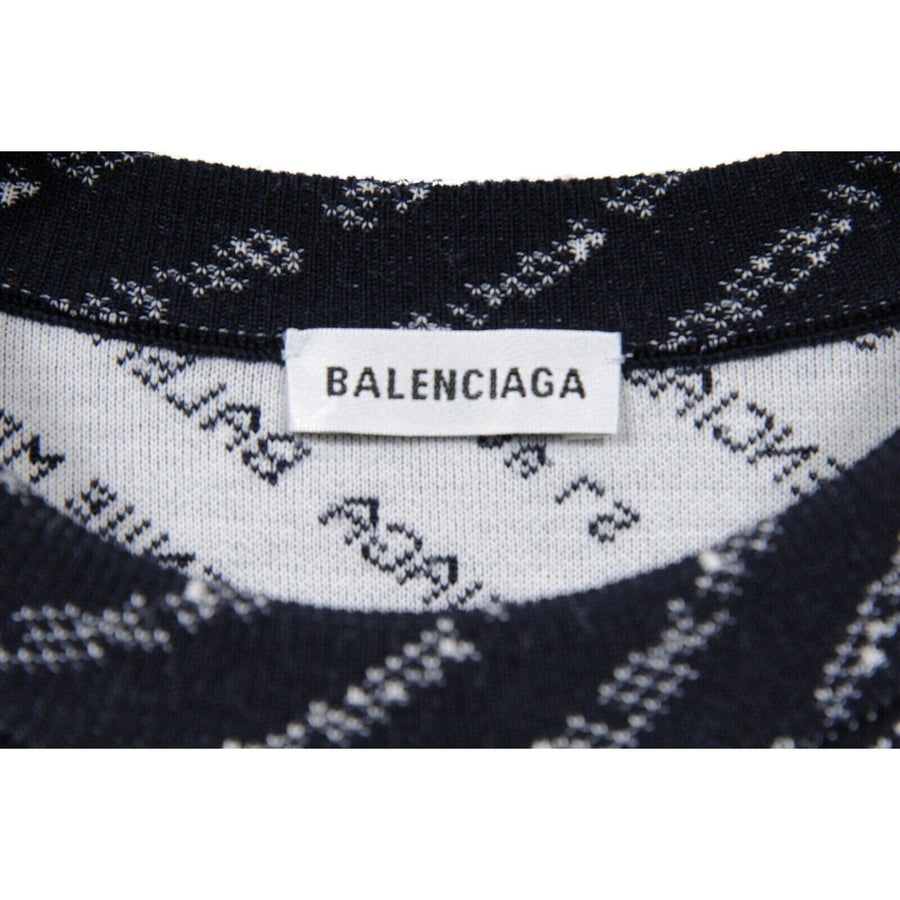 Blue White Logo Cropped Crew Neck Sweater BALENCIAGA 