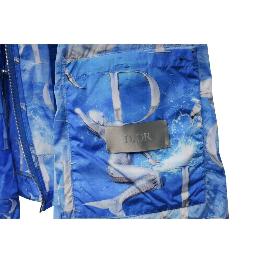 Blue White Nylon Robot Print Sorayama Zip Up Hoodie DIOR 