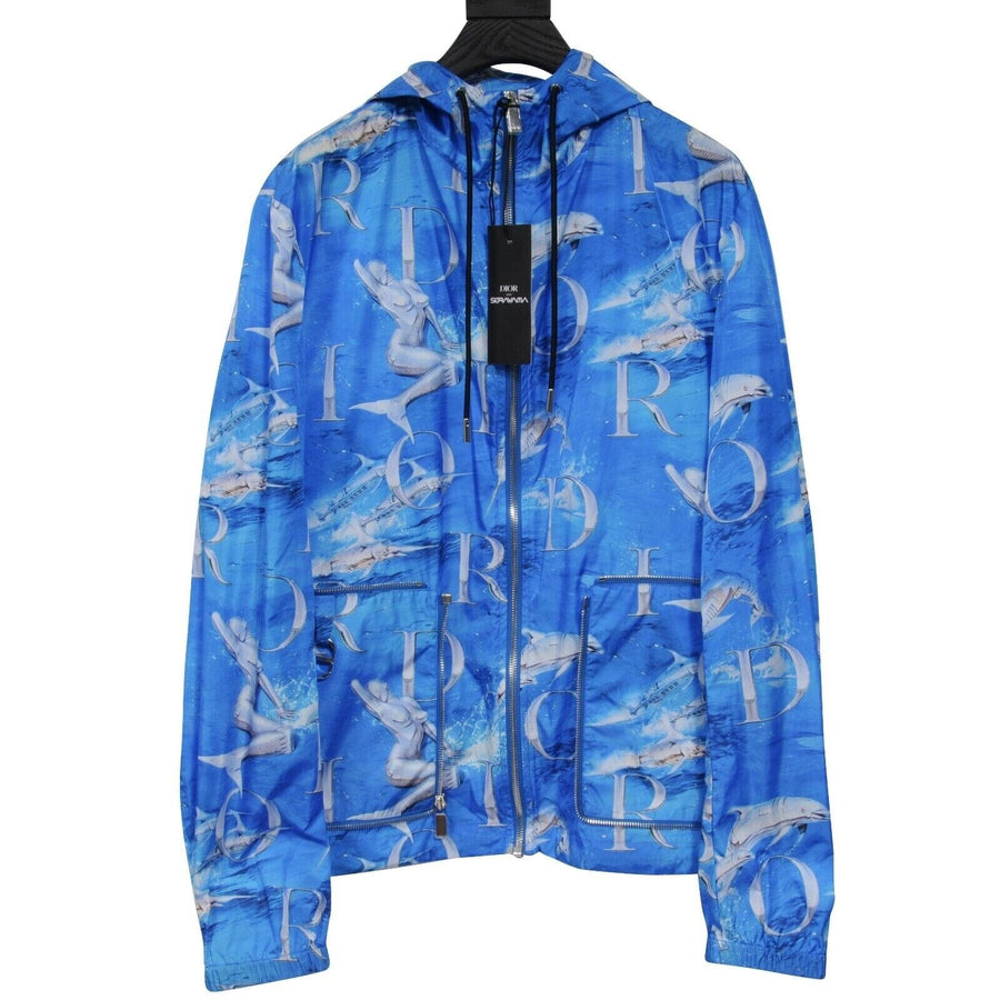 Blue White Nylon Robot Print Sorayama Zip Up Hoodie DIOR 