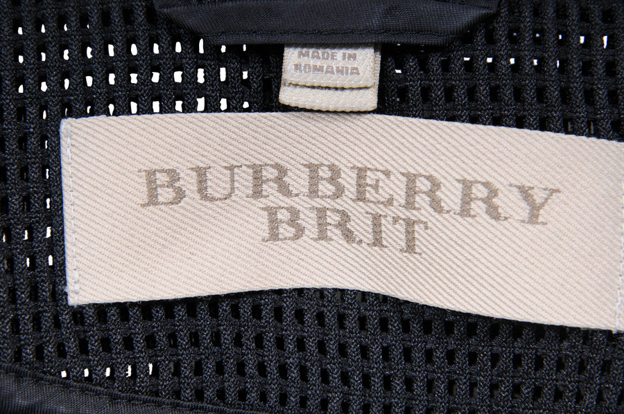 Brit Black Gold Zip Waffle Knit Mesh Cropped Bomber Jacket Burberry 