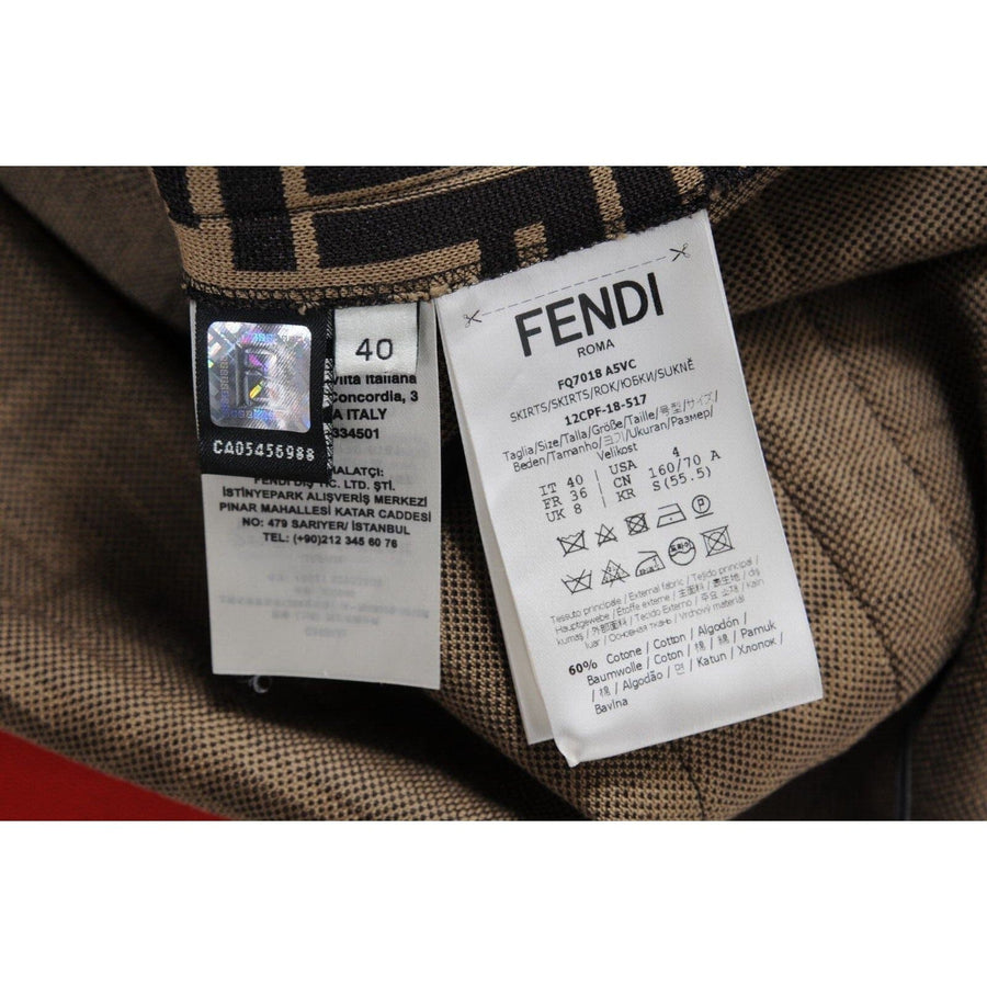 Brown FF Logo Print Midi Pencil Skirt Fendi 