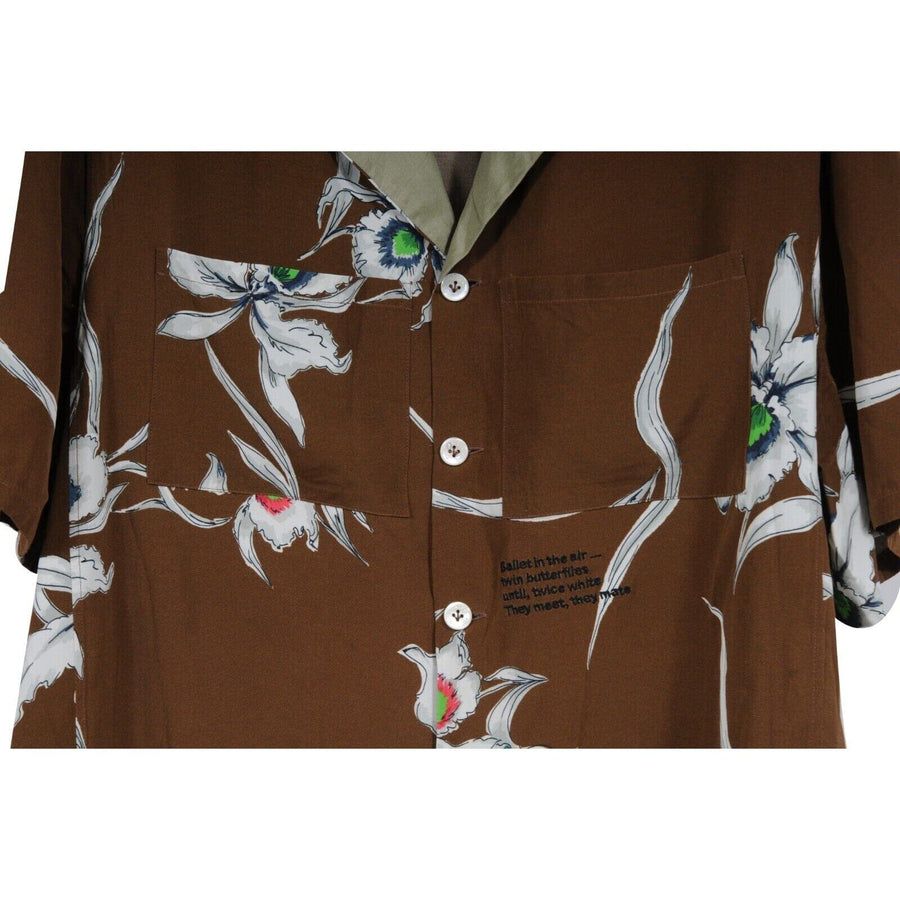 Brown Floral Button Down Bowling Shirt VALENTINO 