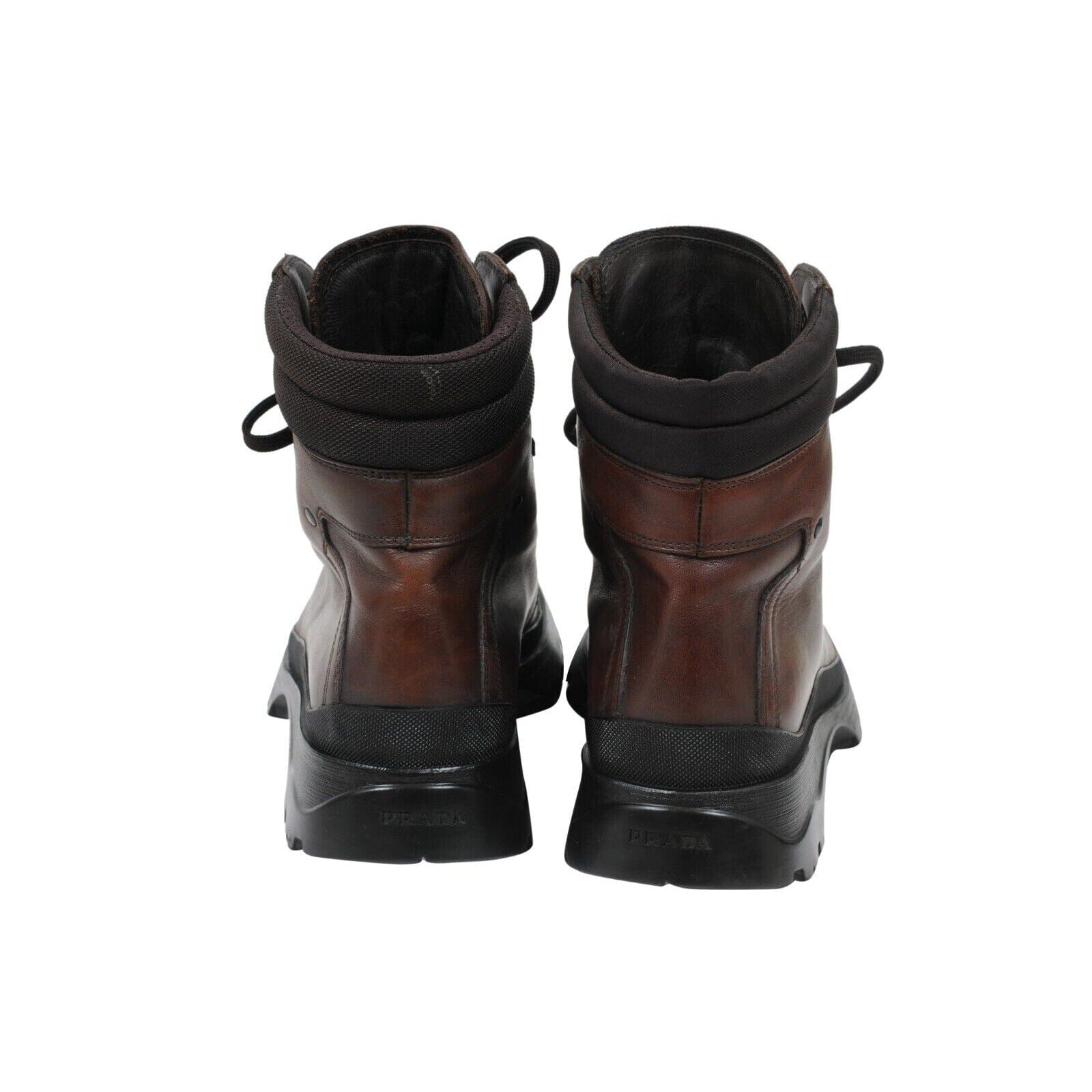 Prada Brixxen Hiking Boots Brown Leather Size US8.5 UK7.5 