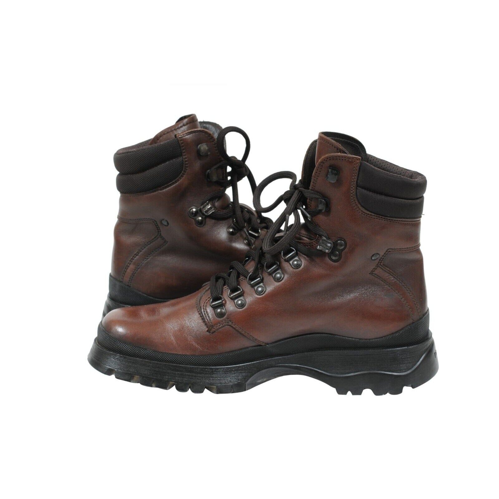 Prada Brixxen Combat Hiking Boots US 8.5 UK7.5 Brown Leather Lug Winter Snow Prada Brixxen Hiking Boots Brown Leather Size US8.5 UK7.5  main image 3