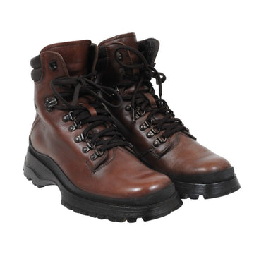 Brown Leather Hiking Combat Boots Prada 