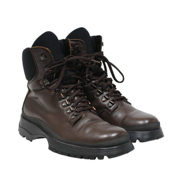 Brown Leather Lace Up Hiking Combat Boots Prada 