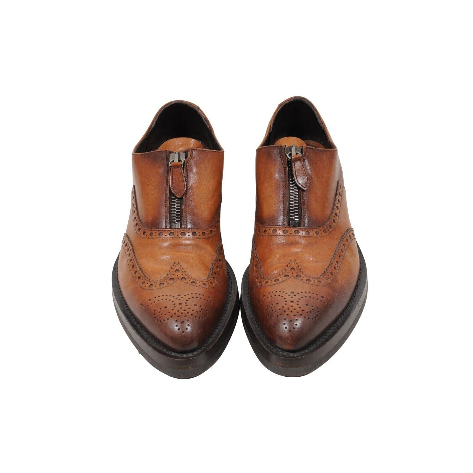 Prada Brown Leather Medallion Wingtip Shark Tooth Brogues  display picture 3