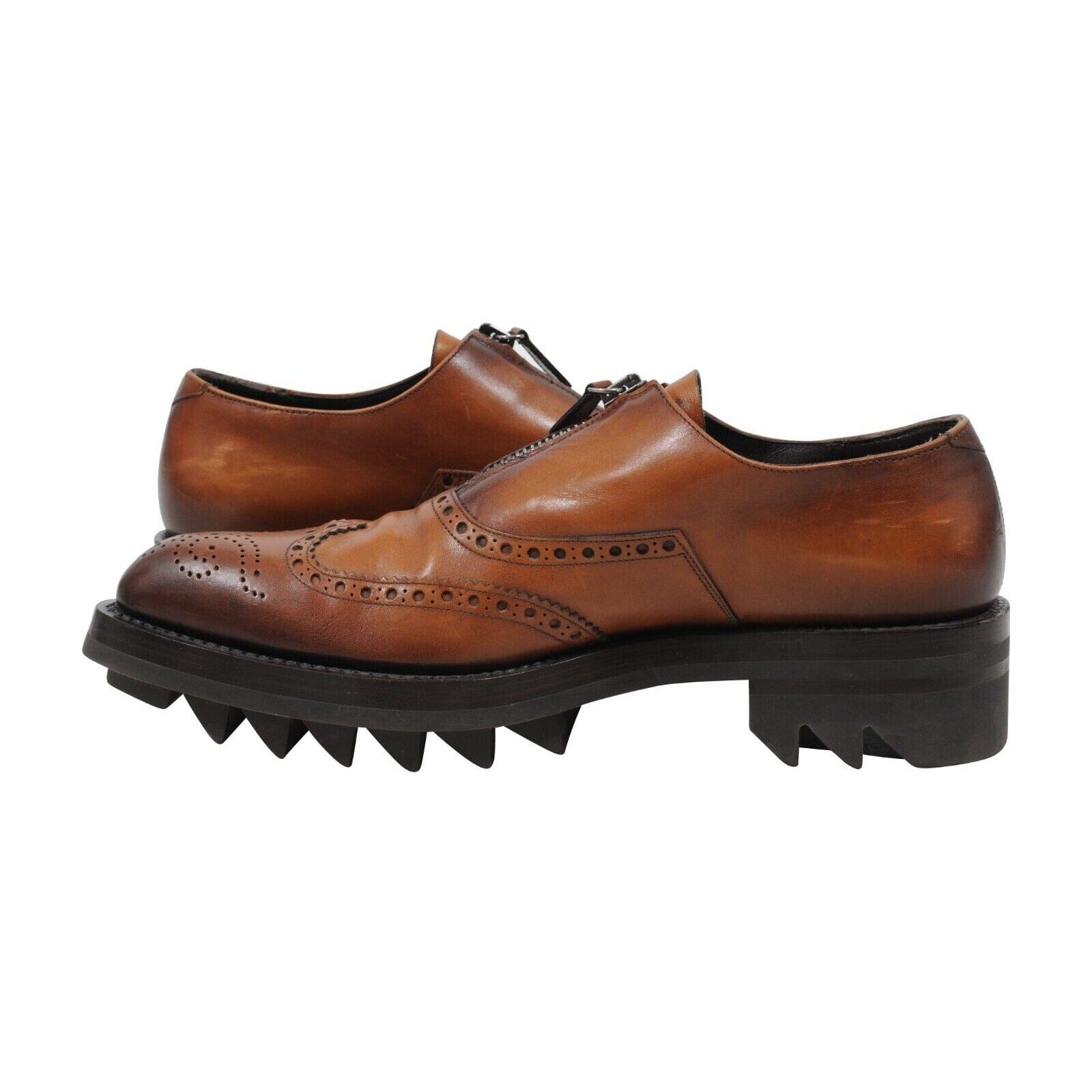 Prada Brown Leather Medallion Wingtip Shark Tooth Brogues  display picture 1