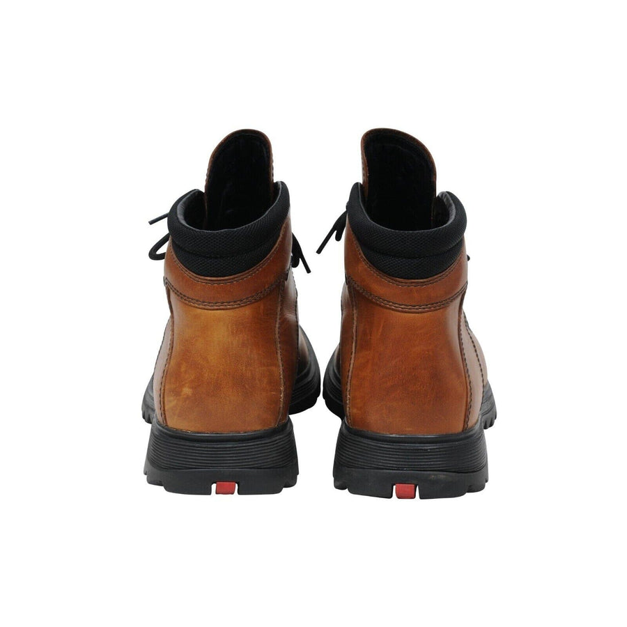 Brown Leather Ocra Hiking Logo Boots Prada 