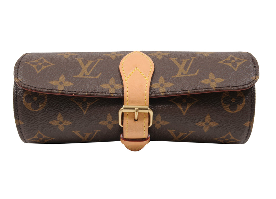 Louis Vuitton Men's Brown Monogram 3 Watch Travel Leather Case