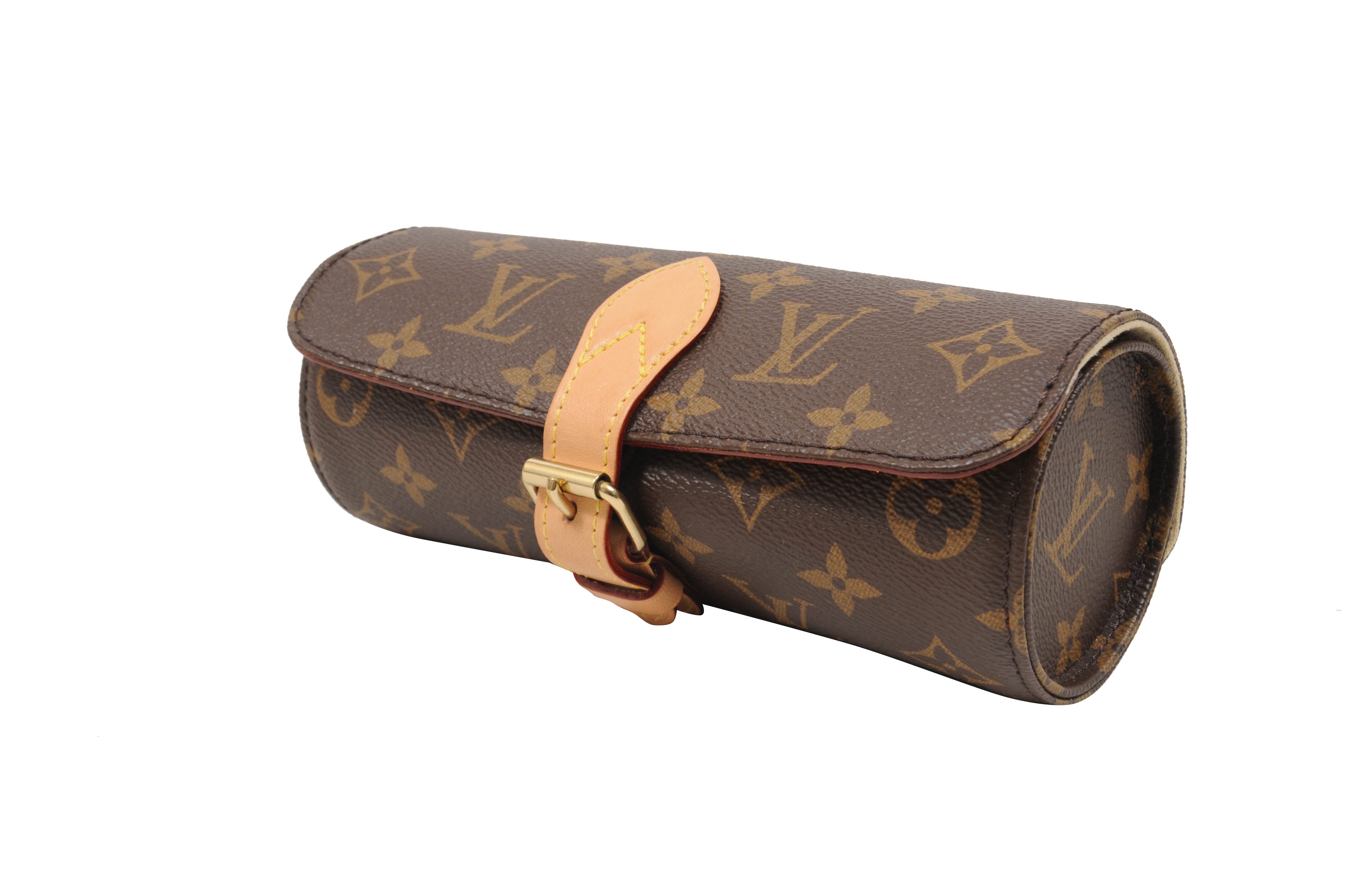 Louis Vuitton Men's Brown Monogram 3 Watch Travel Leather Case