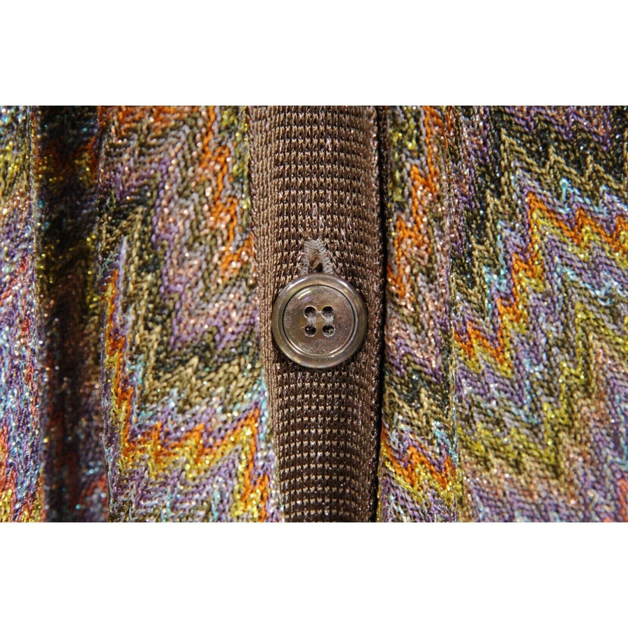 Brown Purple Yellow Chevron Metallic Knit Long Cardigan Missoni 