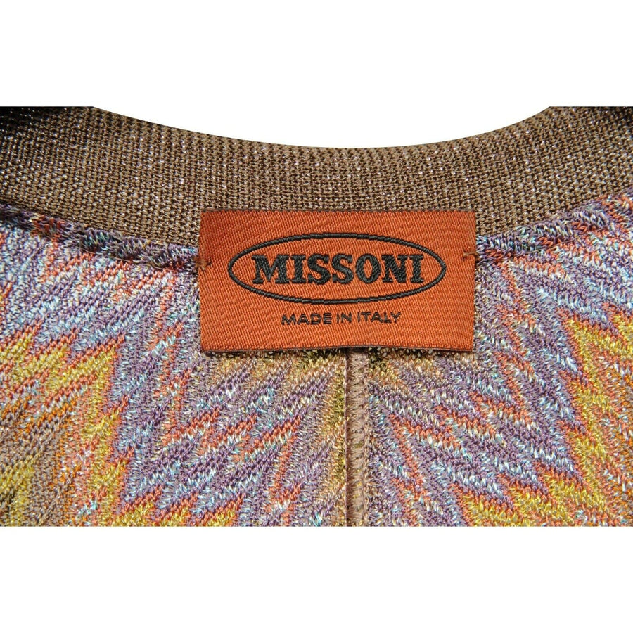 Brown Purple Yellow Chevron Metallic Knit Long Cardigan Missoni 