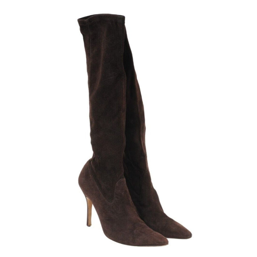 Brown Suede 110mm Heel Over The Knee Sock Boots Manolo Blahnik 