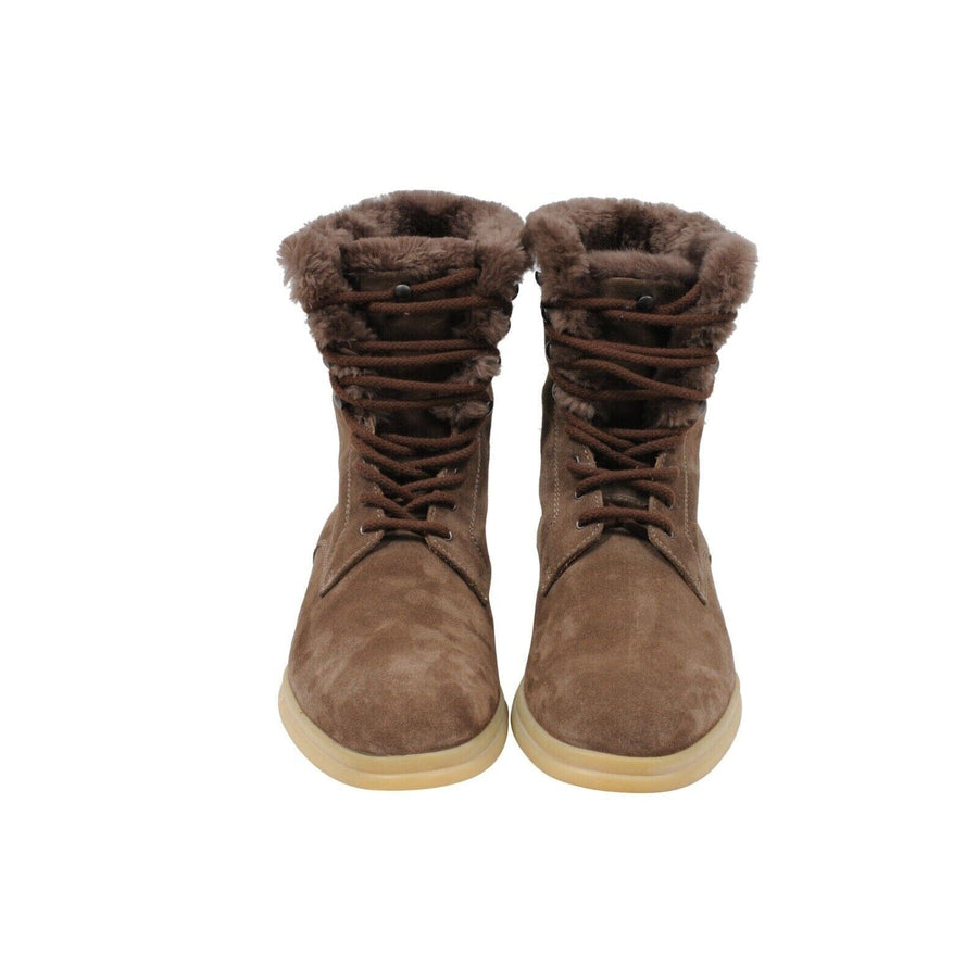 Brown Suede Beaver Fur Snow Dream Walk Combat Boots Loro Piana 