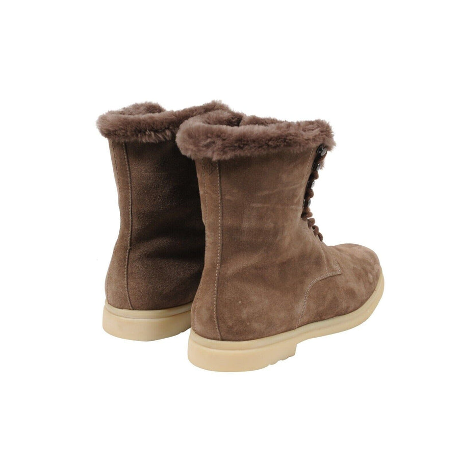 Brown Suede Beaver Fur Snow Dream Walk Combat Boots Loro Piana 