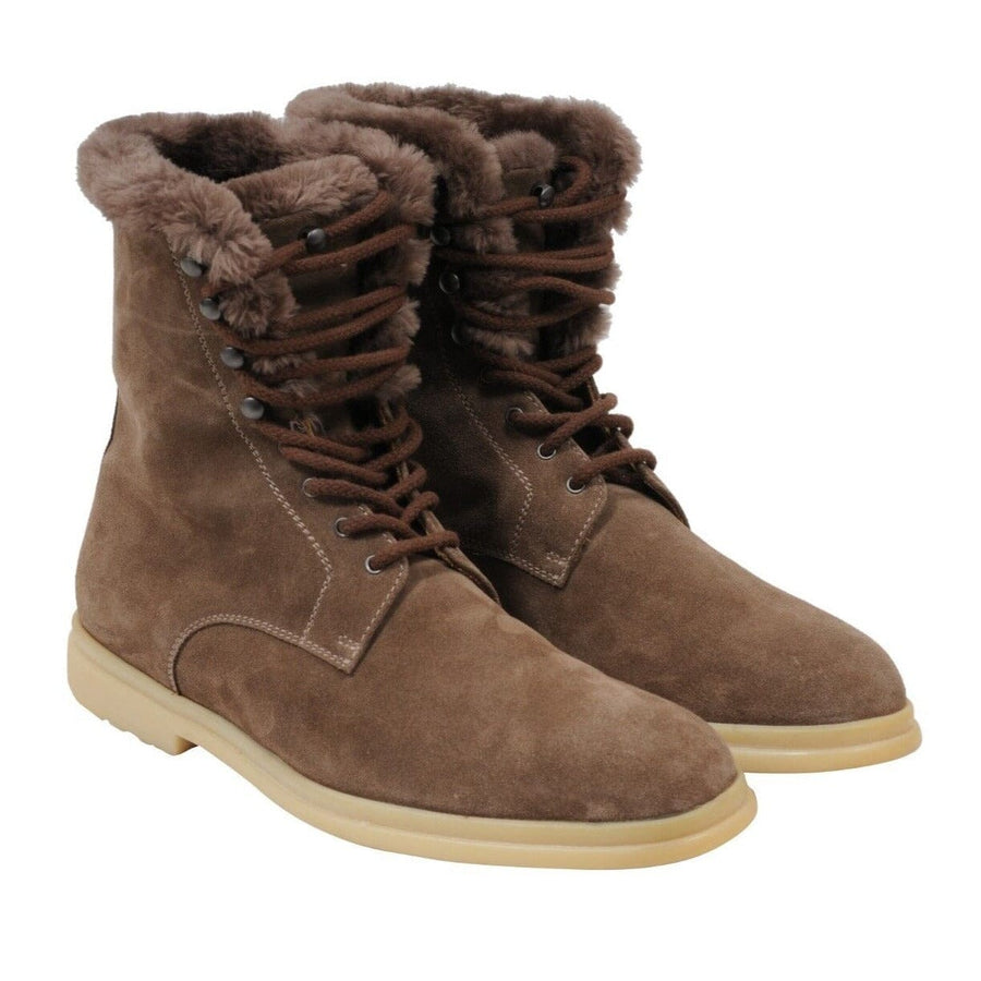 Brown Suede Beaver Fur Snow Dream Walk Combat Boots Loro Piana 