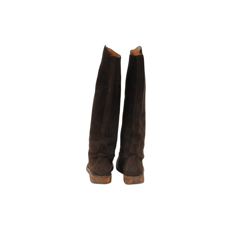 Brown Suede Crepe Sole Knee High Dakota Riding Boots HERMES 