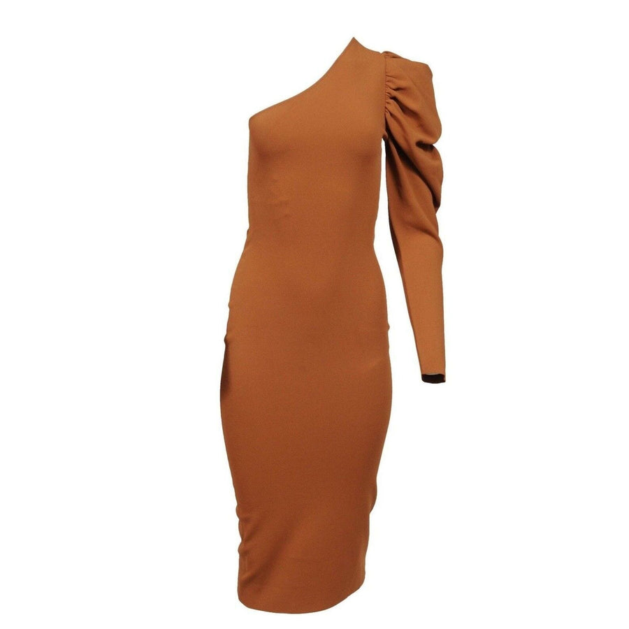 Brown Viscose Stretch Ruched Shoulder Midi Dress Stella McCartney 