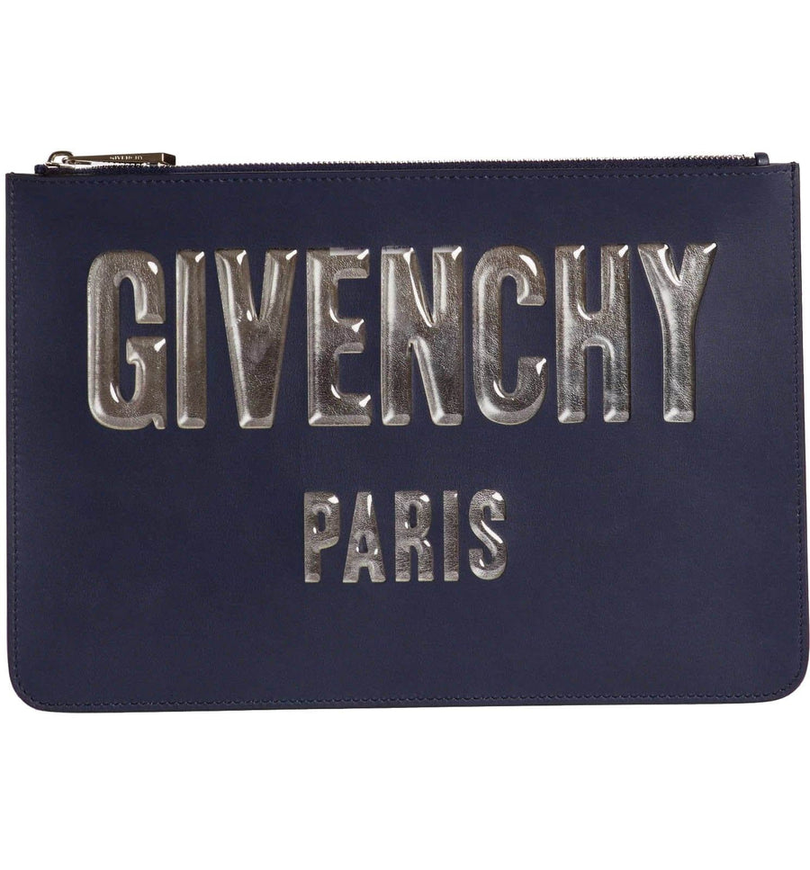 Bubble Logo Blue Clear PVC Transparent Zip Pouch Bag GIVENCHY 