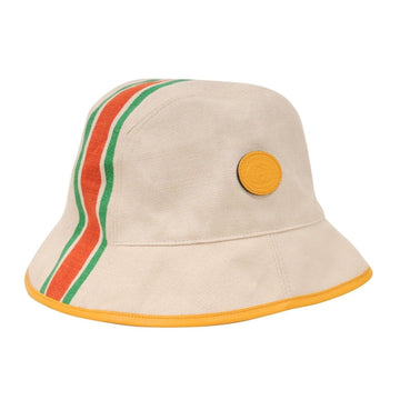 Bucket Hat Tan Red Yellow Linen Striped Logo GUCCI 