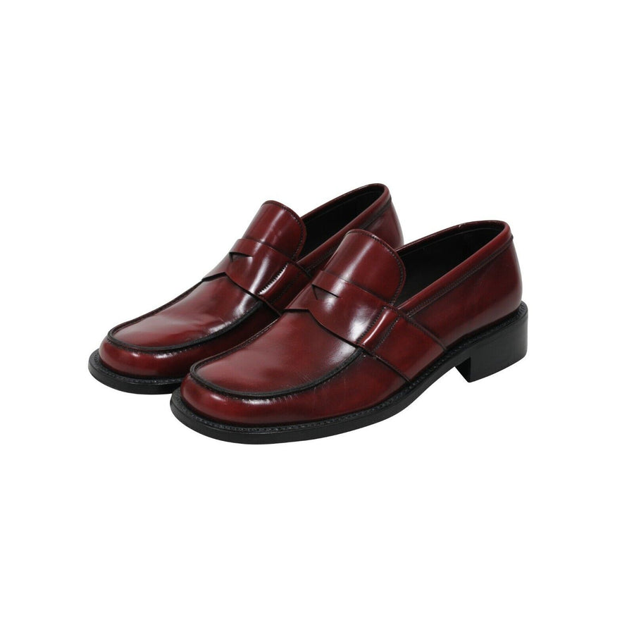 Burgundy Cherry Red Leather Square Toe Slip On Penny Loafers Prada 