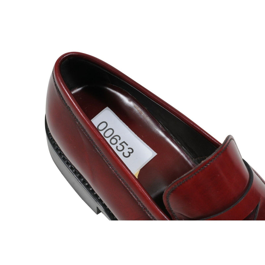 Burgundy Cherry Red Leather Square Toe Slip On Penny Loafers Prada 