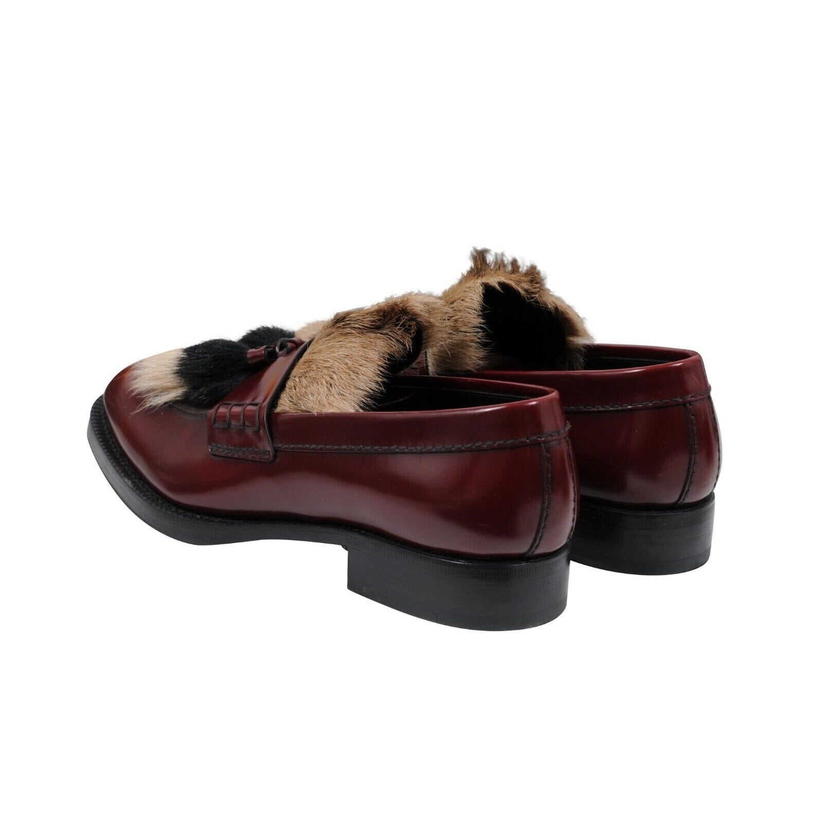 Prada Goat Fur Tassel Loafers Burgundy Leather Cordovan US8.5 UK7 