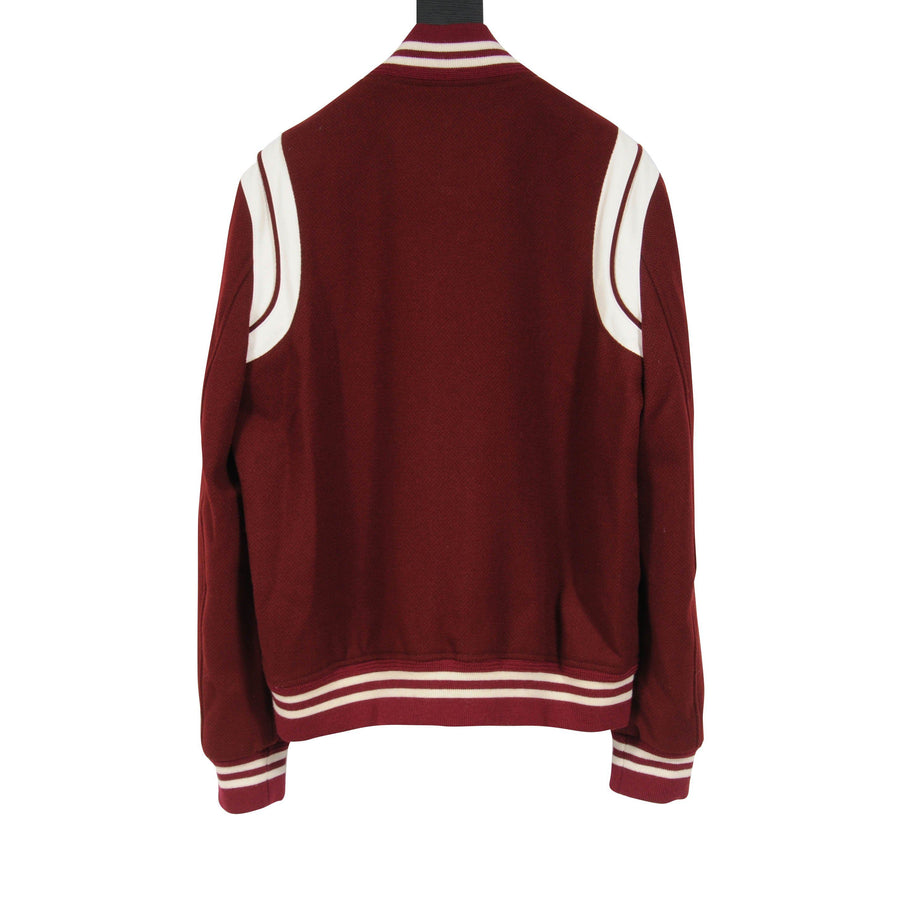 Saint Laurent Men's Burgundy Red Teddy Varsity Bomber Jacket Size