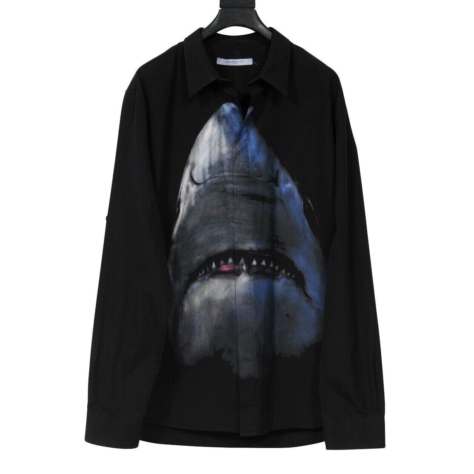 Givenchy Mens Button Down Shirt Size 44 Medium Black White Shark