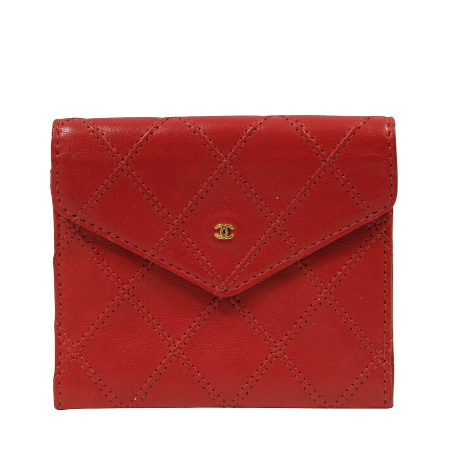 CC Logo Snap Coin Purse Red Lambskin Leather CHANEL 