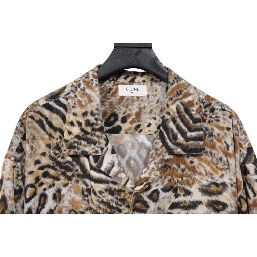 Cheetah Print Camp Collar Button Down Celine 