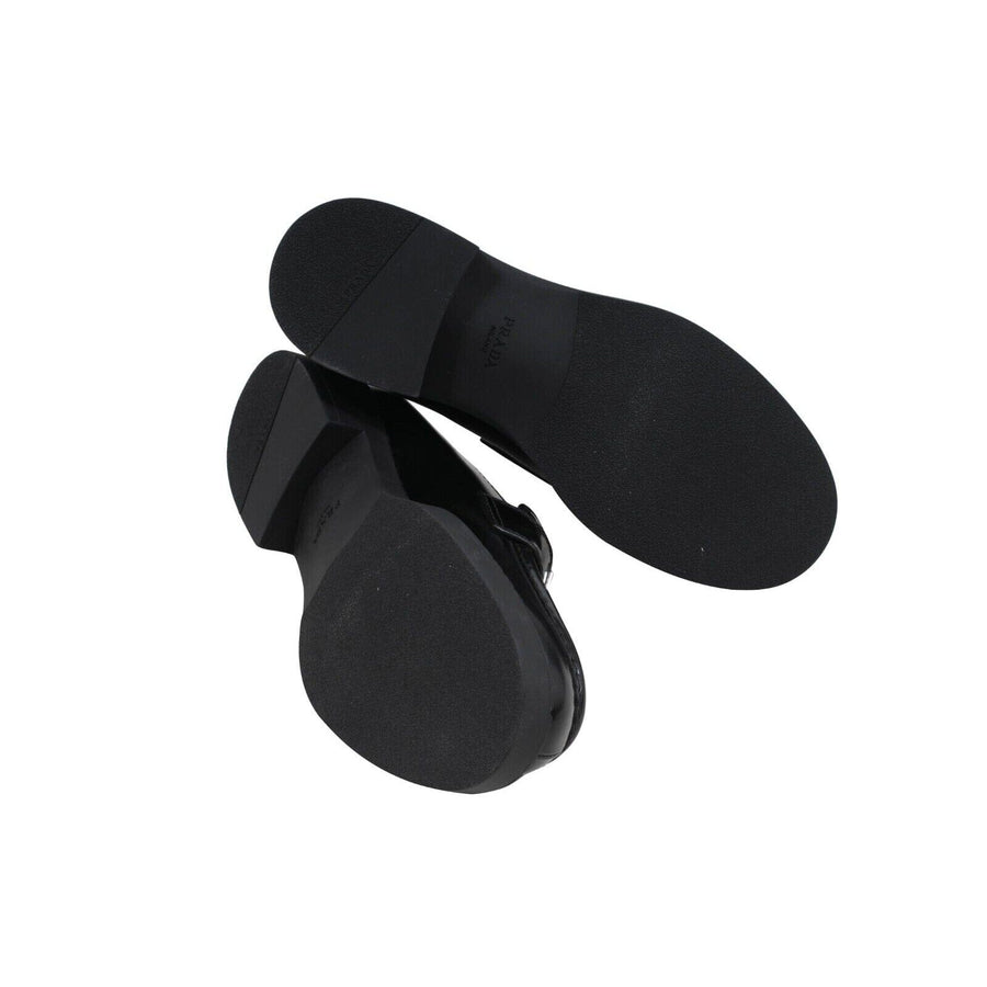 Chocolate Brushed Black Leather Logo Wingtip Loafers Prada 