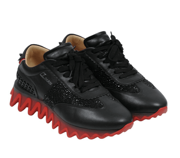 Christian Louboutin Mens Loubishark Sneakers US8 EU41 Black Leather Strass Spike THE-ECHELON 
