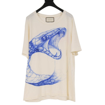 Cream Blue Cobra Snake Print T Shirt GUCCI 