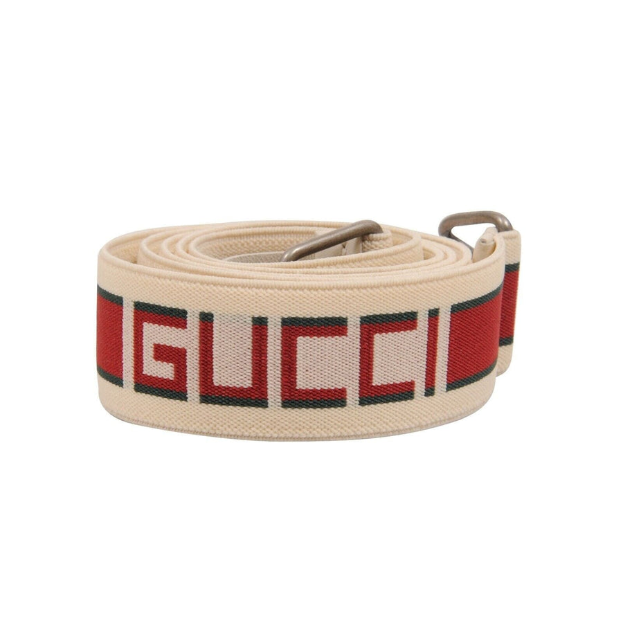 Cream Red Fabric Logo Stripe Elastic Belt GUCCI 
