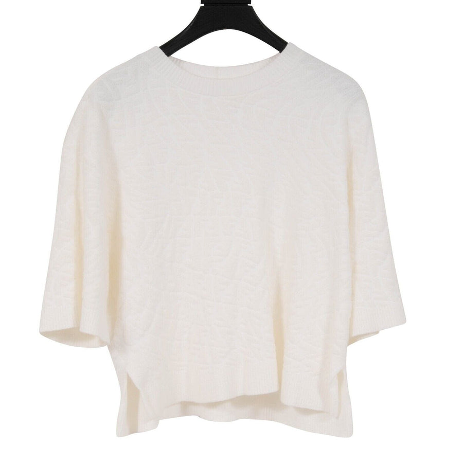 Cream White Terry Cloth Cropped Short Sleeve Sweater Fendi 