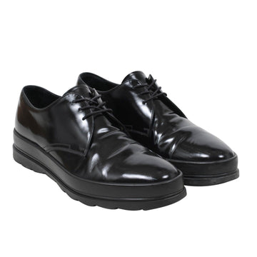 Derby 9.5 UK8.5 Black Leather Chunky Platform Rubber Sole Casual Shoe Prada 
