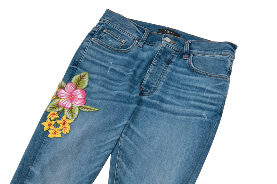Distressed Rosebowl Flower Patch Denim Jeans Amiri 