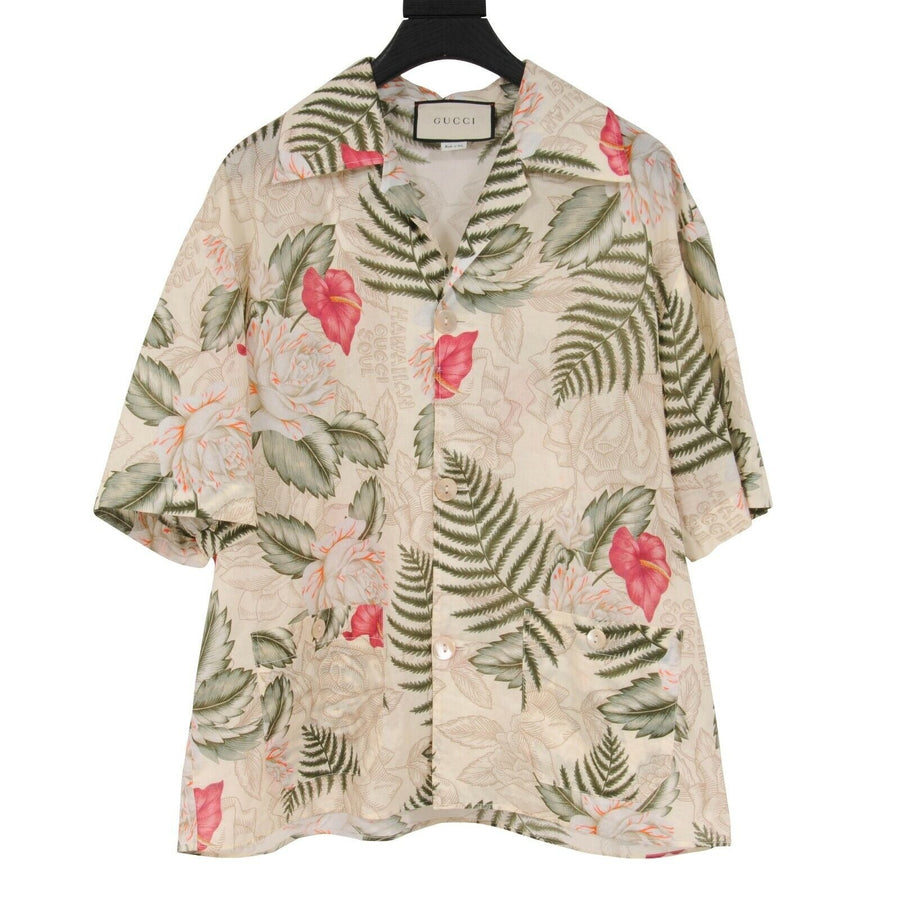 Floral Hawaiian Print Button Down Dual Pocket Bowling Shirt GUCCI 