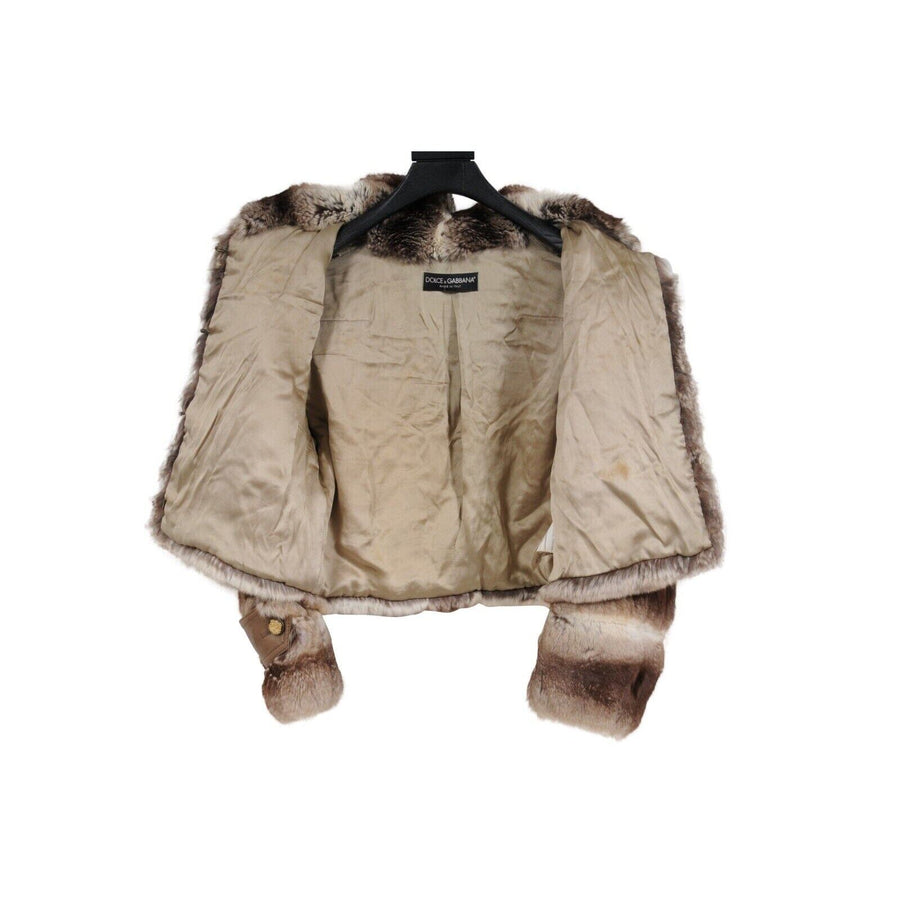 FW 2006 Runway Chinchilla Fur Cropped Brown Jacket Dolce & Gabbana 