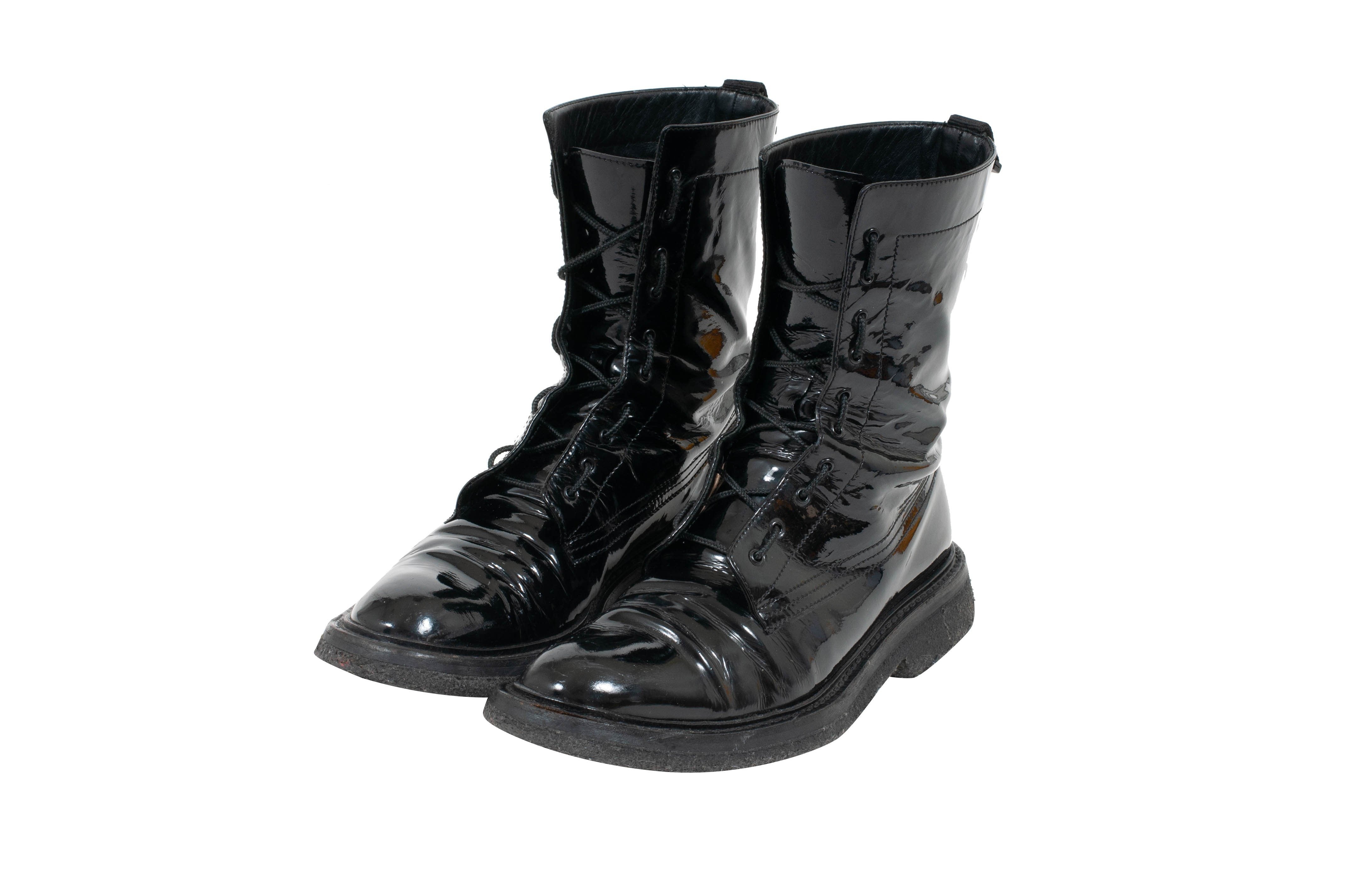 DIOR MEN Patent Leather Combat Boots - Black Boots, Shoes